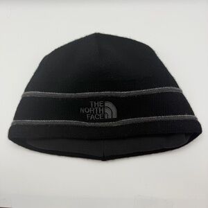 The North Face Beanie Unisex One Size Black Gray Stripe 70% Merino Wool Knit Hat